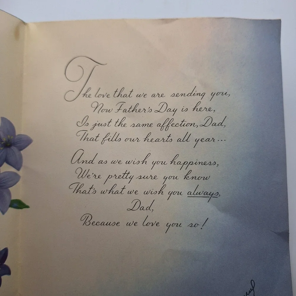 Vintage Fathers Day Card For Our Dad Blue Flowers Rust Craft‎ Boston